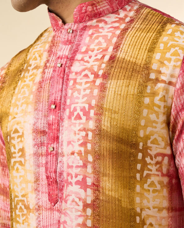 Diwas Men Ethereal Pink and Green Kurta
