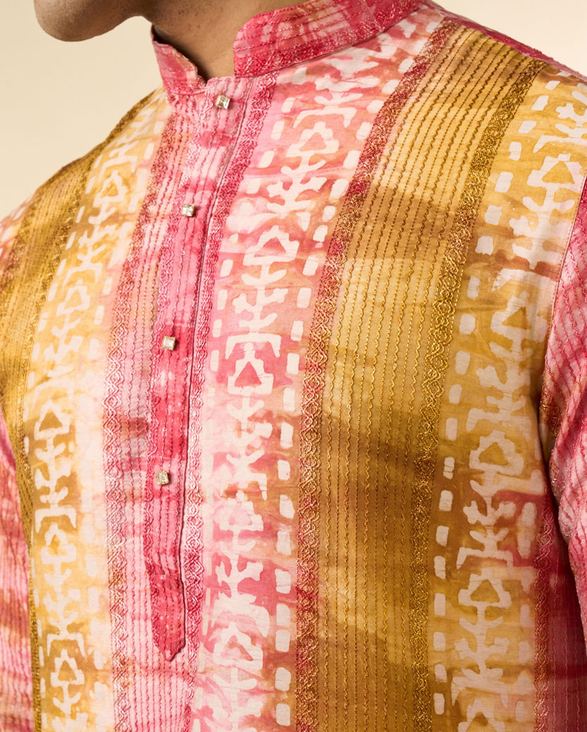 Diwas Men Ethereal Pink and Green Kurta
