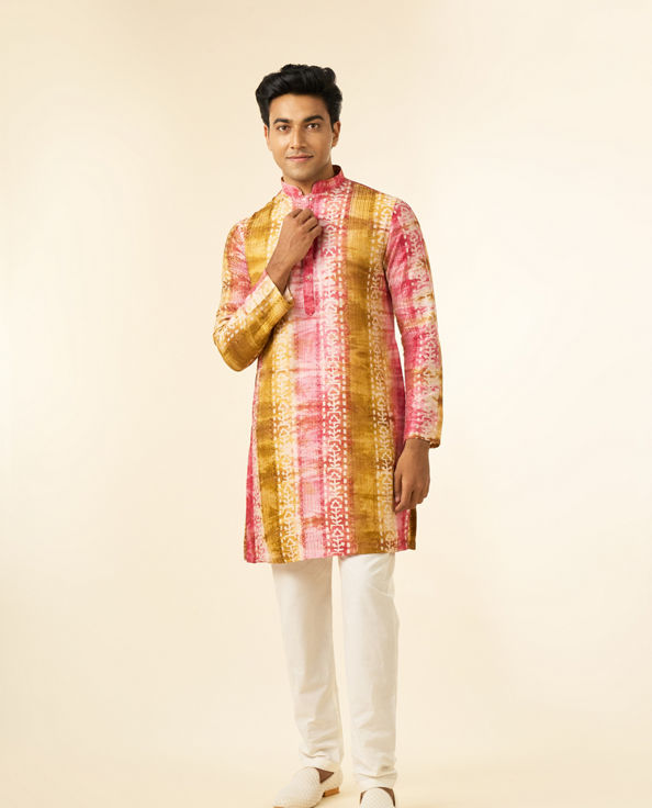 Diwas Men Ethereal Pink and Green Kurta