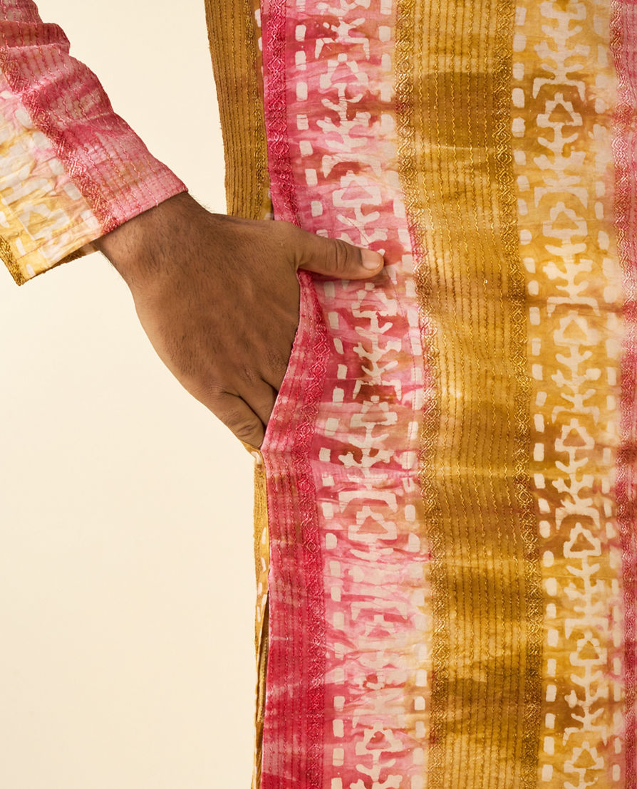 Diwas Men Ethereal Pink and Green Kurta