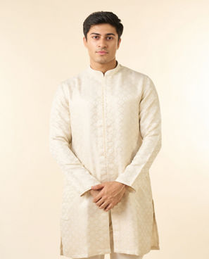 Diwas Men Cream Brocade Front Open Kurta