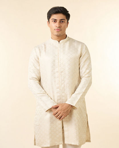 Diwas Men Cream Brocade Front Open Kurta
