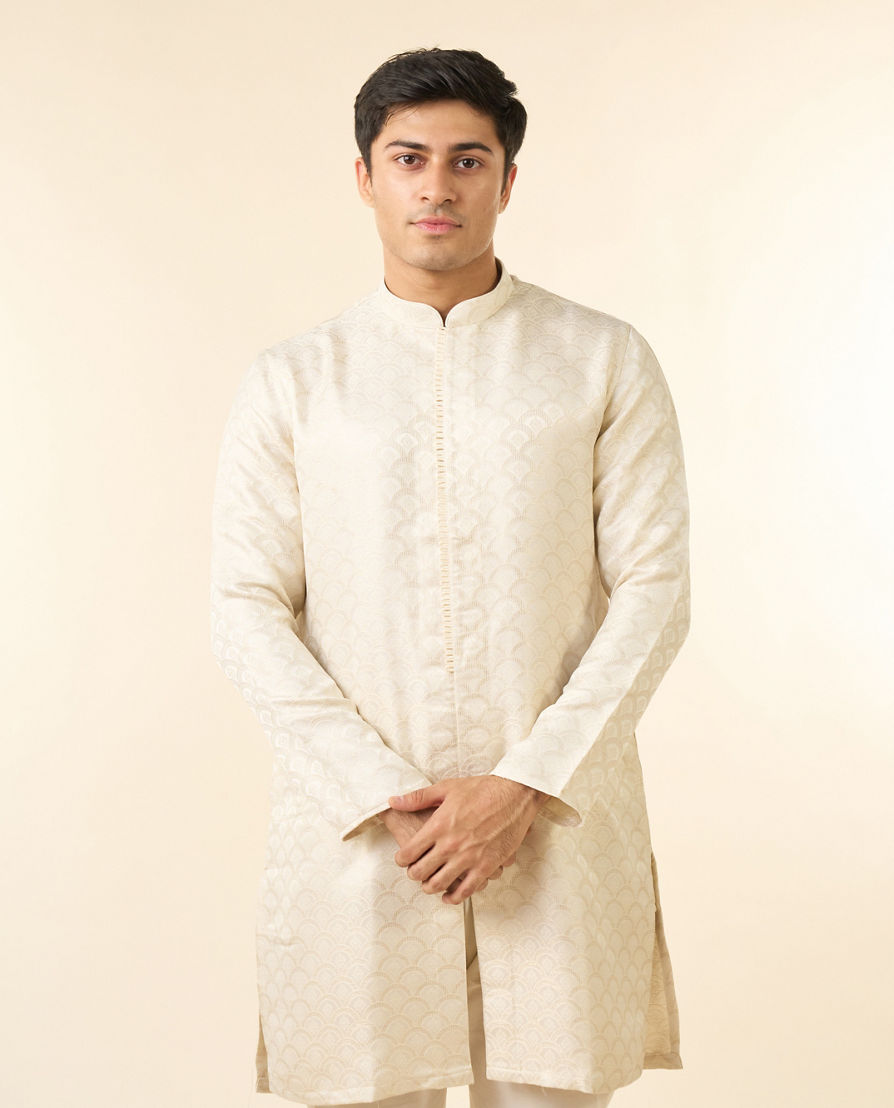 Diwas Men Cream Brocade Front Open Kurta