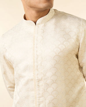 Diwas Men Cream Brocade Front Open Kurta