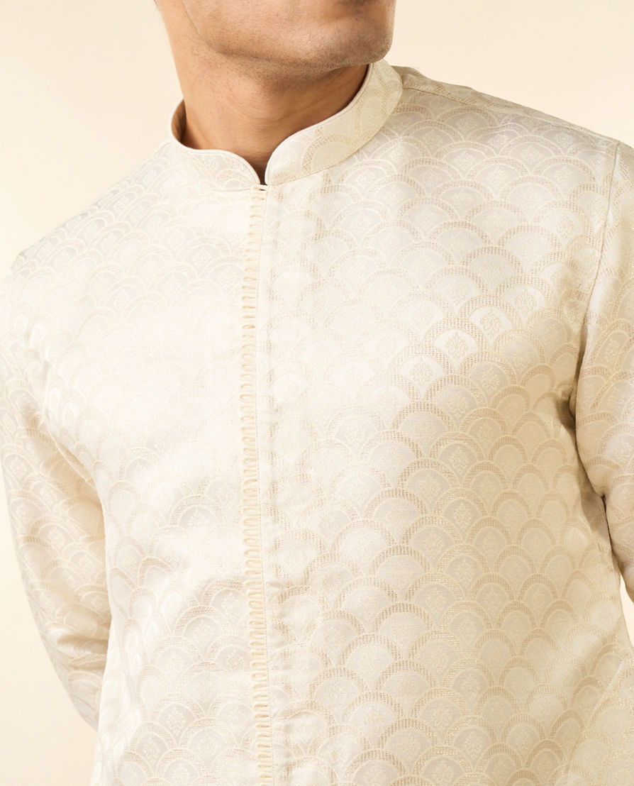 Diwas Men Cream Brocade Front Open Kurta