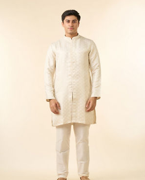 Diwas Men Cream Brocade Front Open Kurta