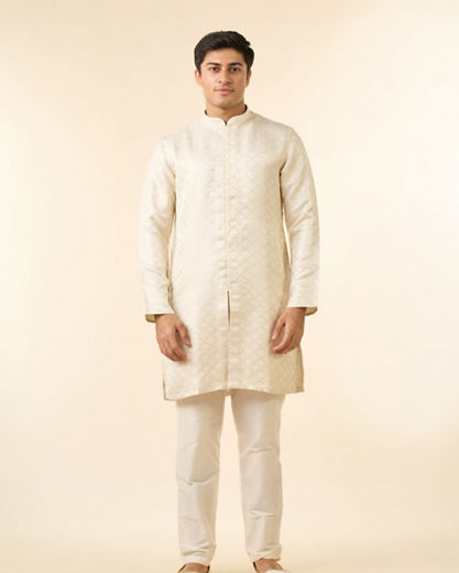 Diwas Men Cream Brocade Front Open Kurta