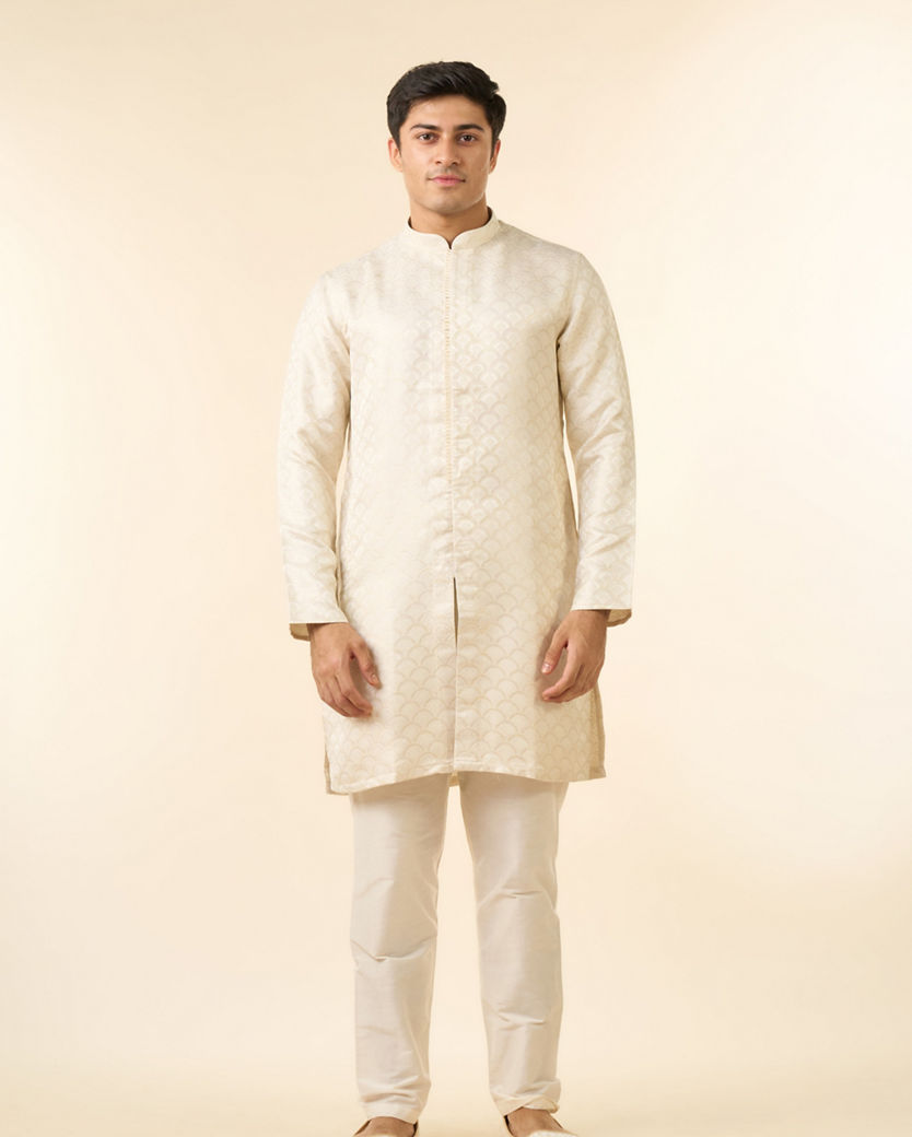 Diwas Men Cream Brocade Front Open Kurta
