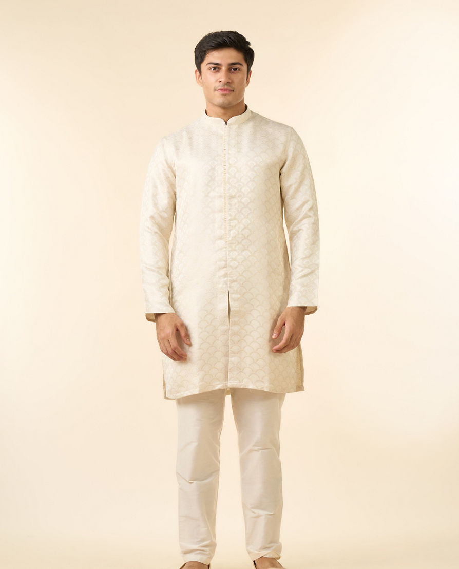 Diwas Men Cream Brocade Front Open Kurta