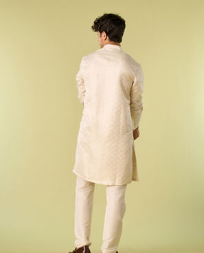 Diwas Men Cream Brocade Front Open Kurta