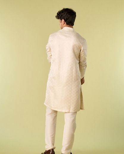 Diwas Men Cream Brocade Front Open Kurta