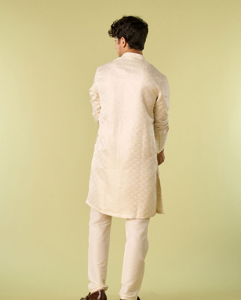 Diwas Men Cream Brocade Front Open Kurta