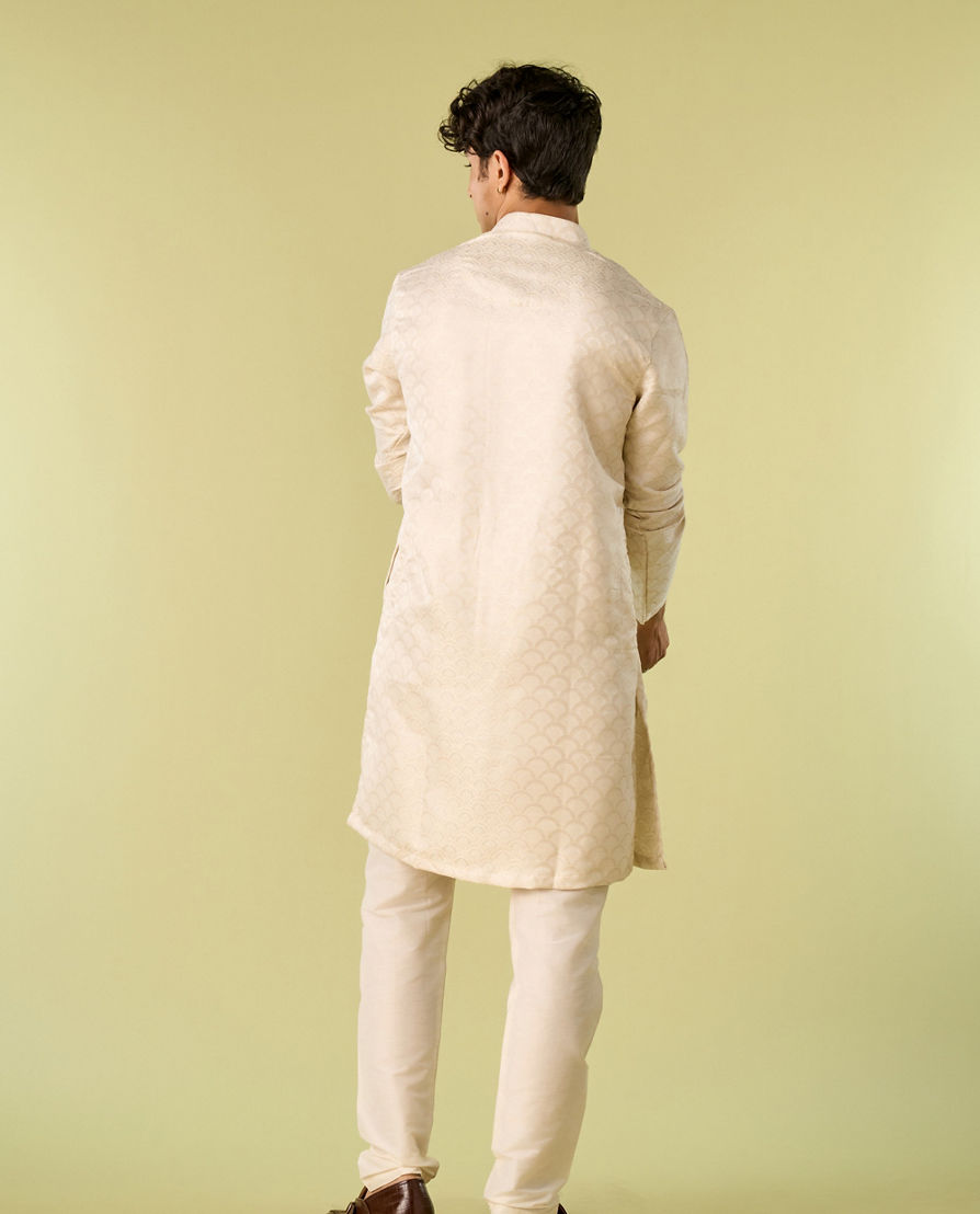 Diwas Men Cream Brocade Front Open Kurta