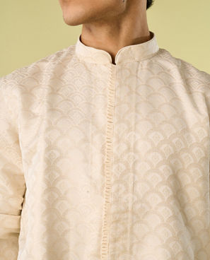 Diwas Men Cream Brocade Front Open Kurta