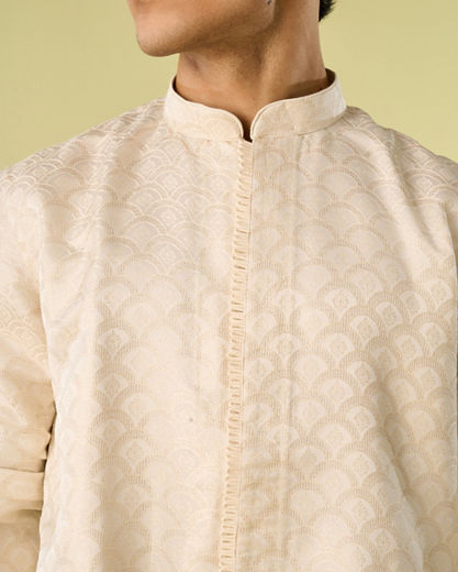 Diwas Men Cream Brocade Front Open Kurta