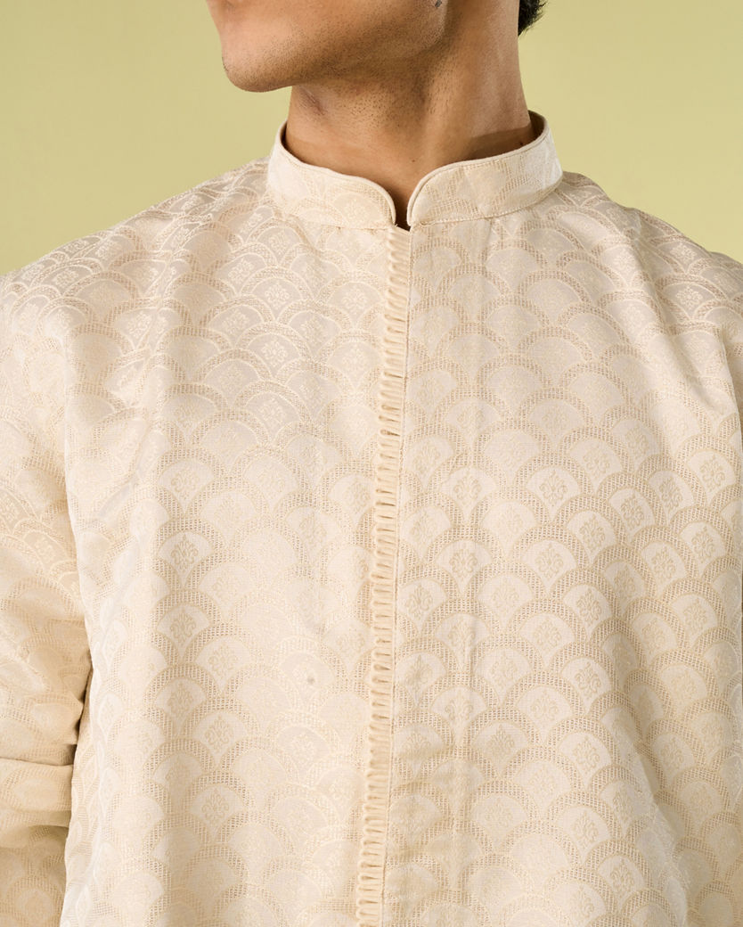 Diwas Men Cream Brocade Front Open Kurta