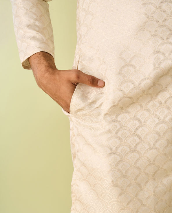 Diwas Men Cream Brocade Front Open Kurta