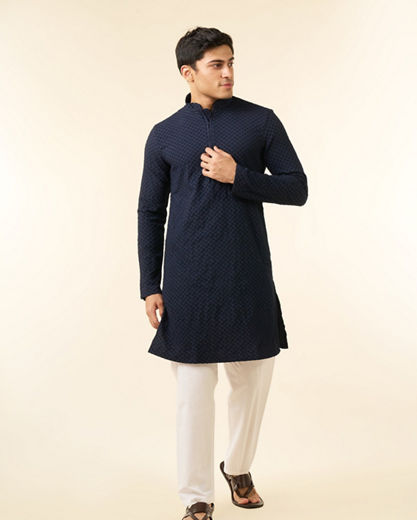 Diwas Men Vibrant Dark Blue Kurta