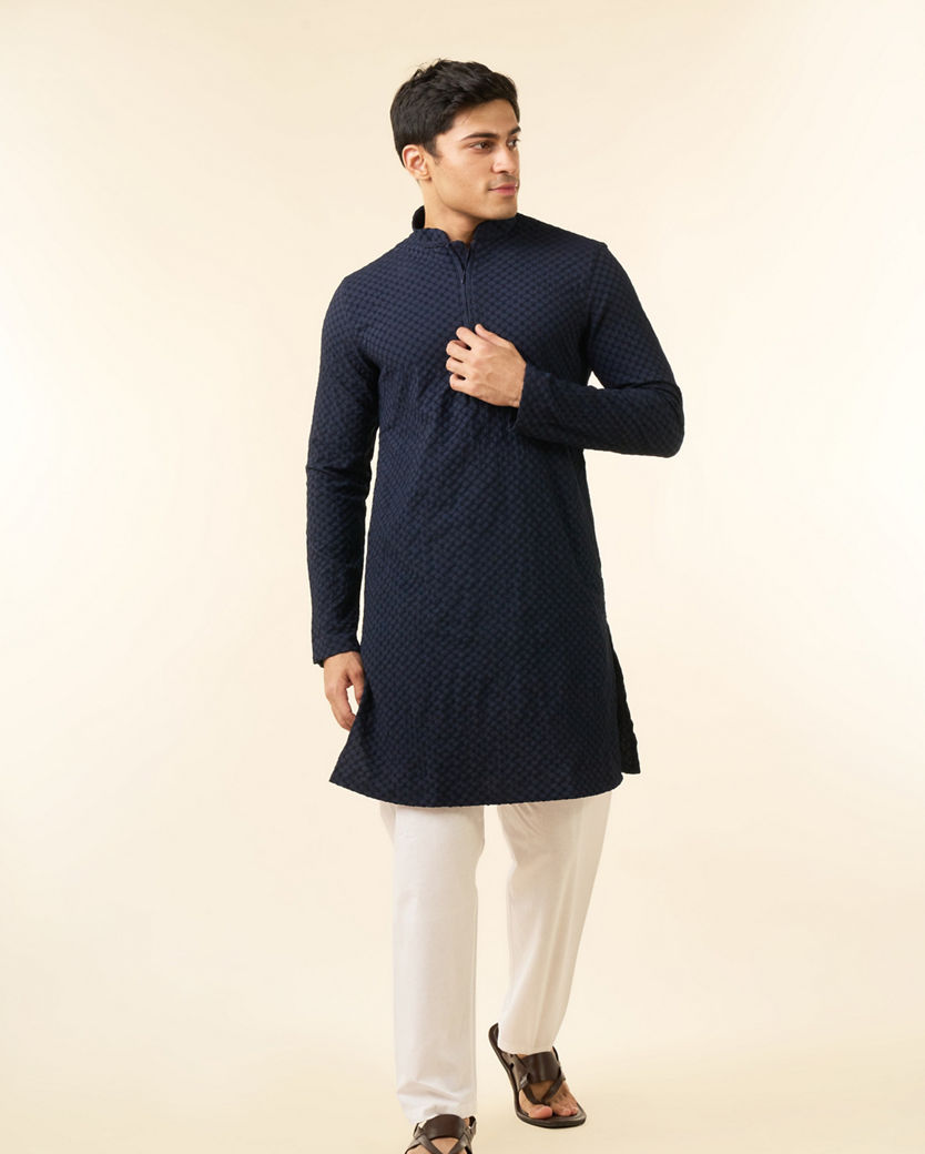 Diwas Men Vibrant Dark Blue Kurta