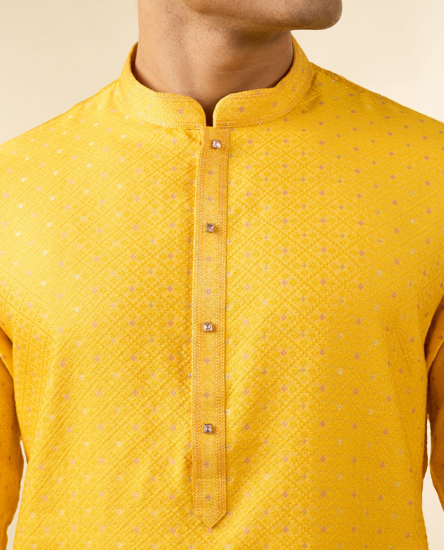 Diwas Men Yellow Jacquard Kurta for Men