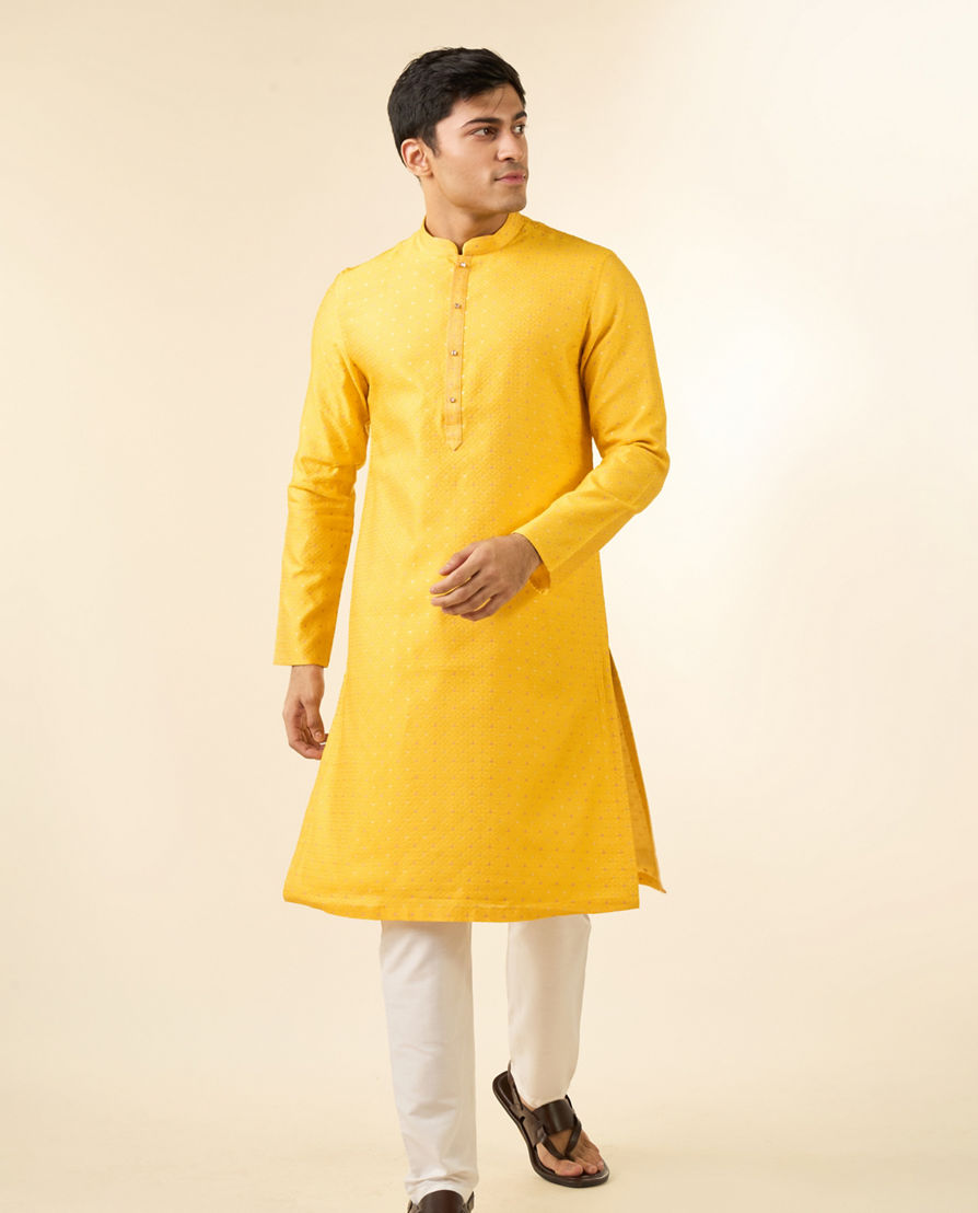 Diwas Men Yellow Jacquard Kurta for Men
