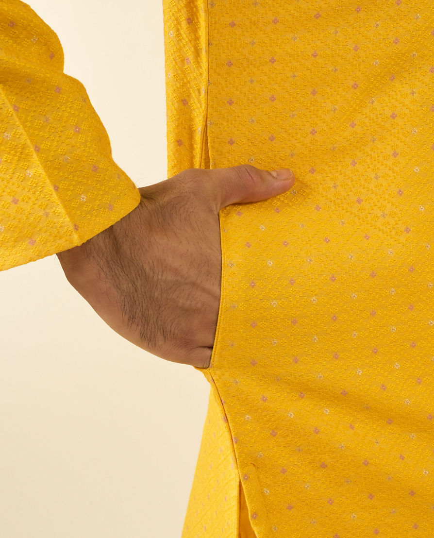 Diwas Men Yellow Jacquard Kurta for Men