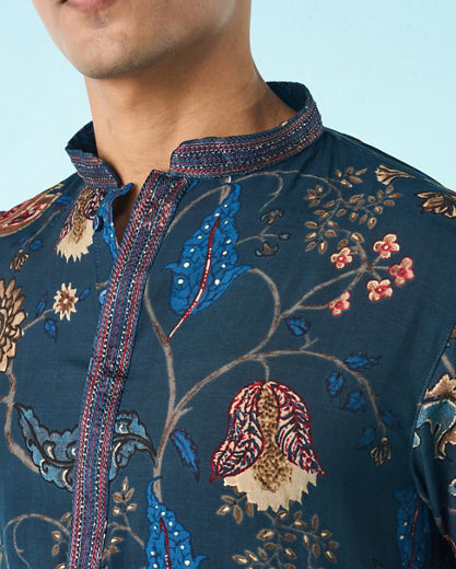 Diwas Men Ethereal Dark Blue Kurta Pajama