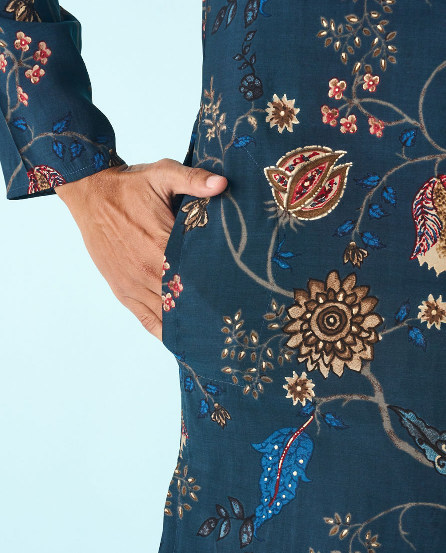 Diwas Men Ethereal Dark Blue Kurta Pajama