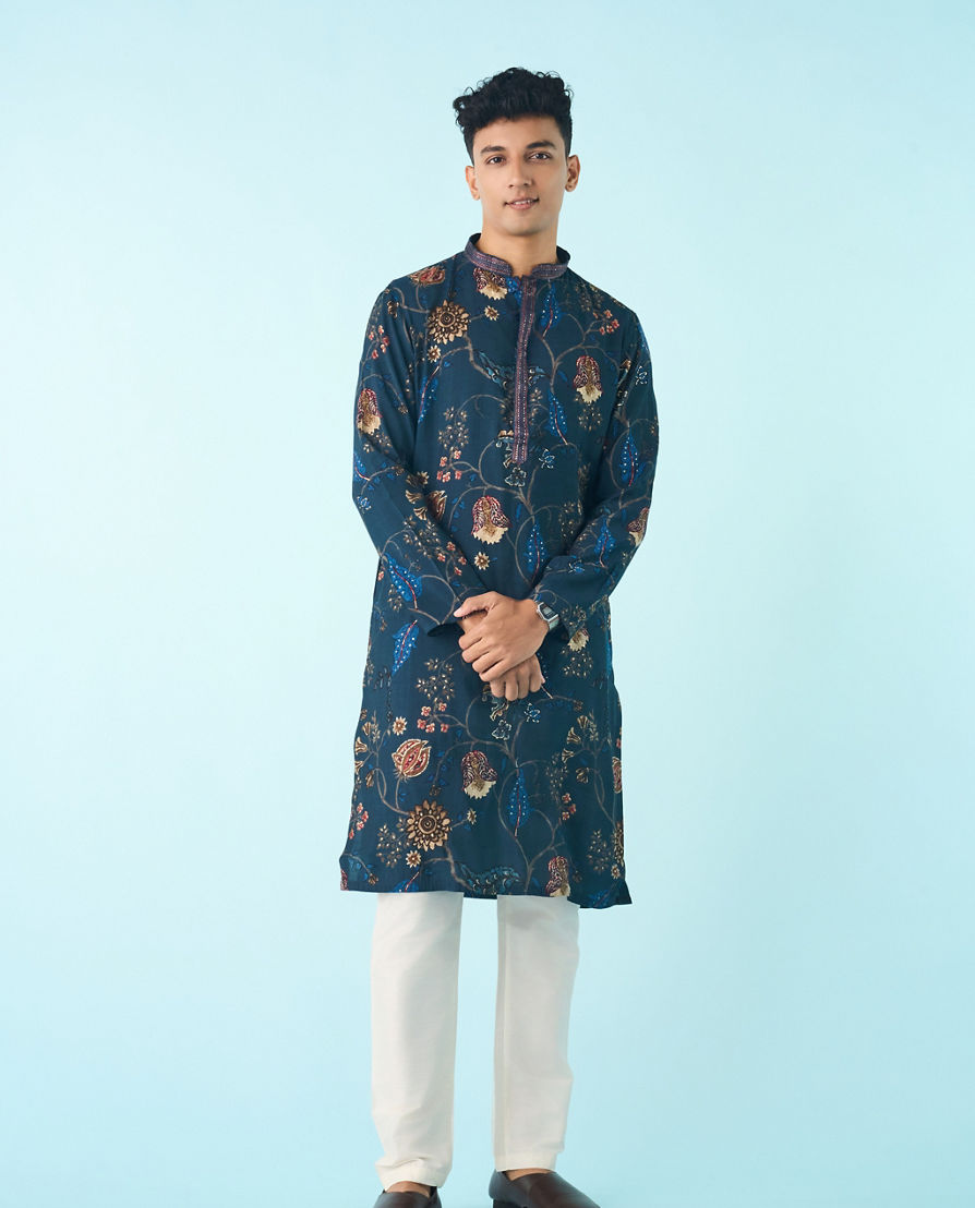 Diwas Men Ethereal Dark Blue Kurta Pajama