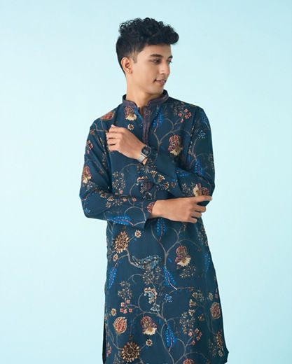 Diwas Men Ethereal Dark Blue Kurta Pajama