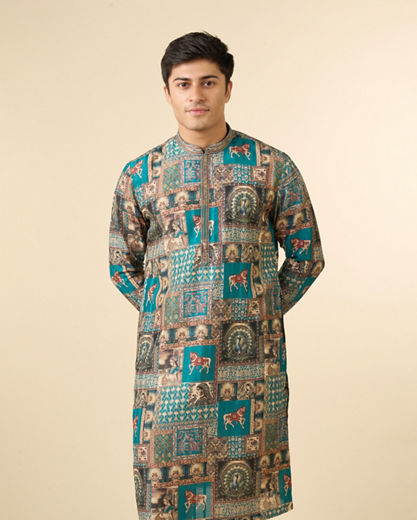 Diwas Men Festive Teal Green Kurta