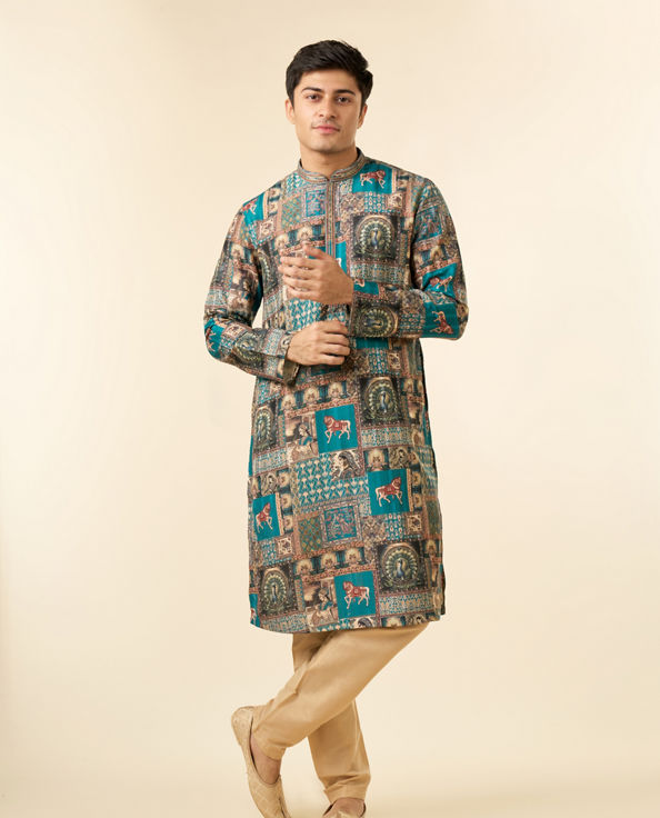 Diwas Men Festive Teal Green Kurta