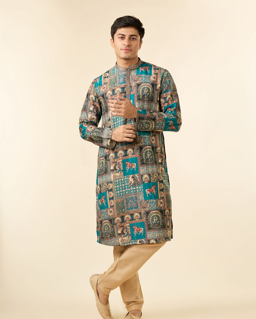 Diwas Men Festive Teal Green Kurta
