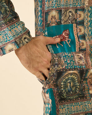 Diwas Men Festive Teal Green Kurta