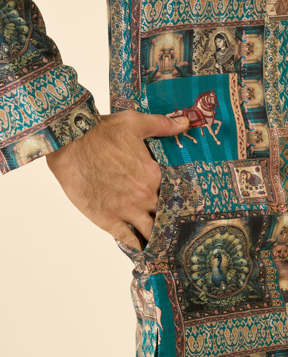 Diwas Men Festive Teal Green Kurta