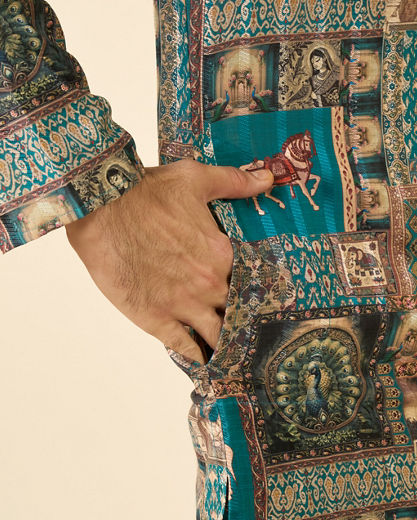 Diwas Men Festive Teal Green Kurta