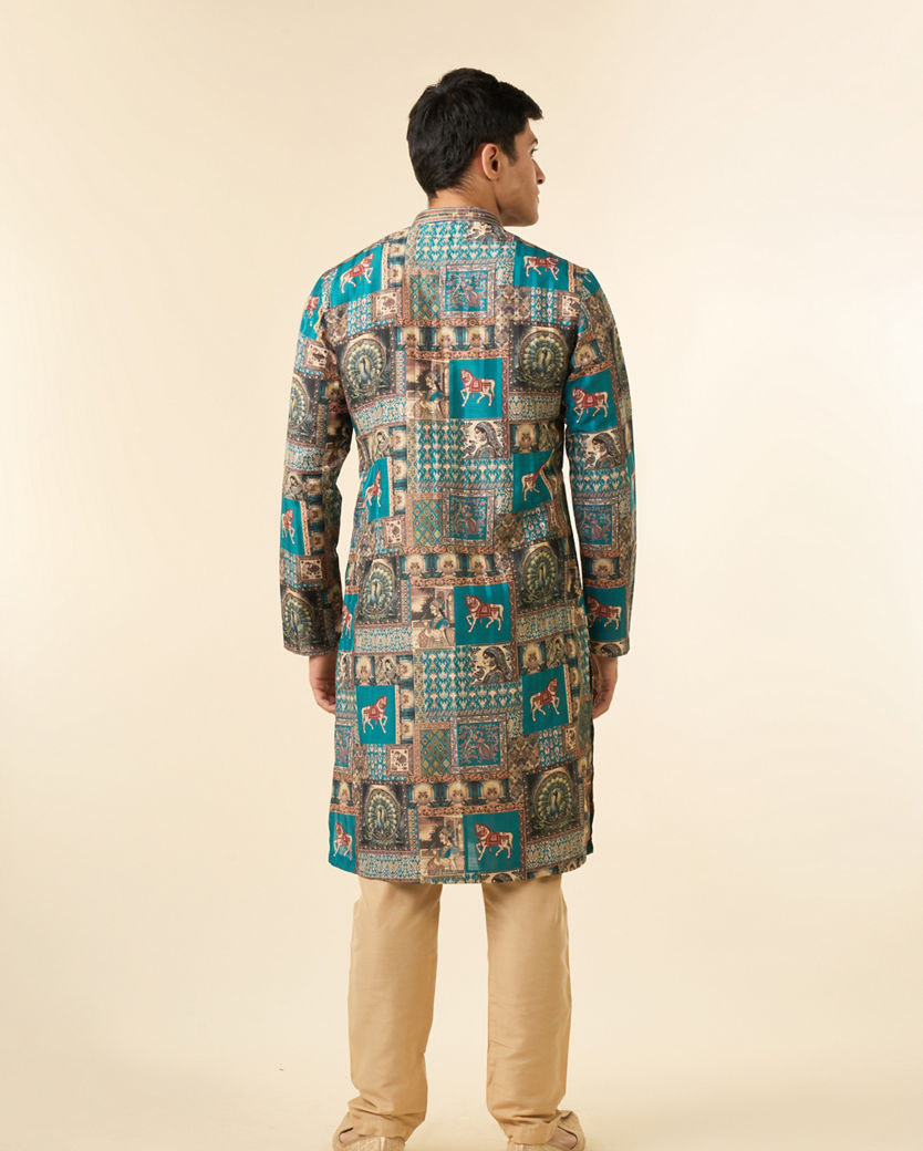 Diwas Men Festive Teal Green Kurta