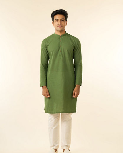 Diwas Men Enchanting Olive Green Cotton Kurta