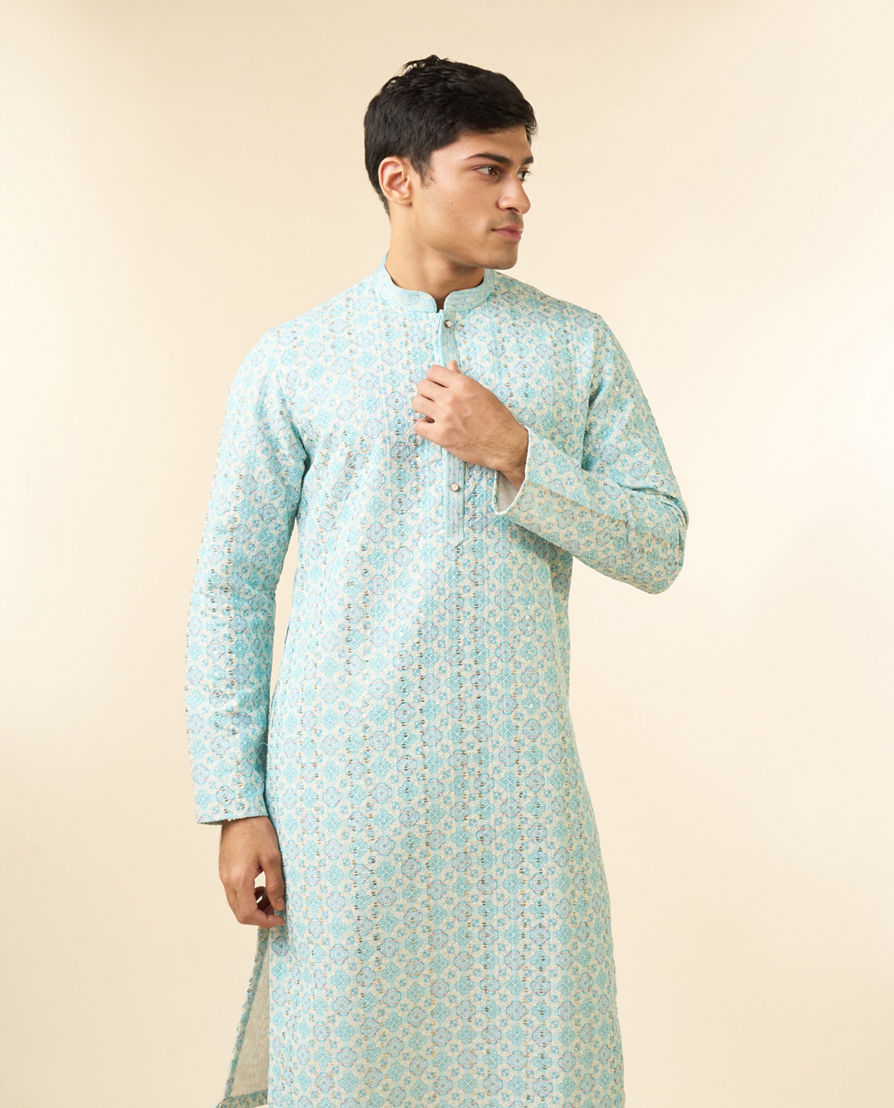 Diwas Men Light Blue Georgette Kurta