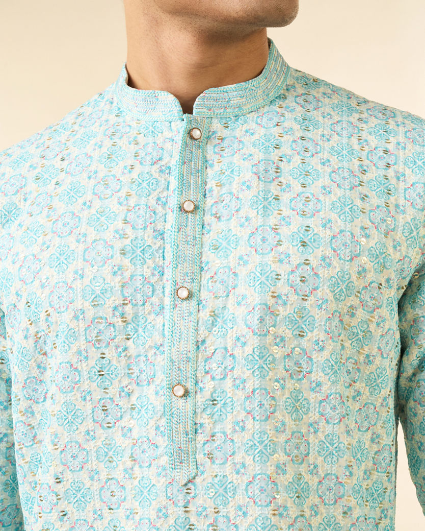 Diwas Men Light Blue Georgette Kurta