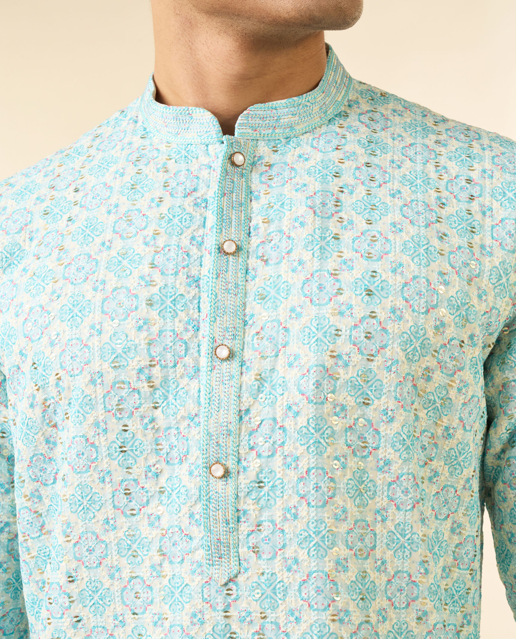 Diwas Men Light Blue Georgette Kurta