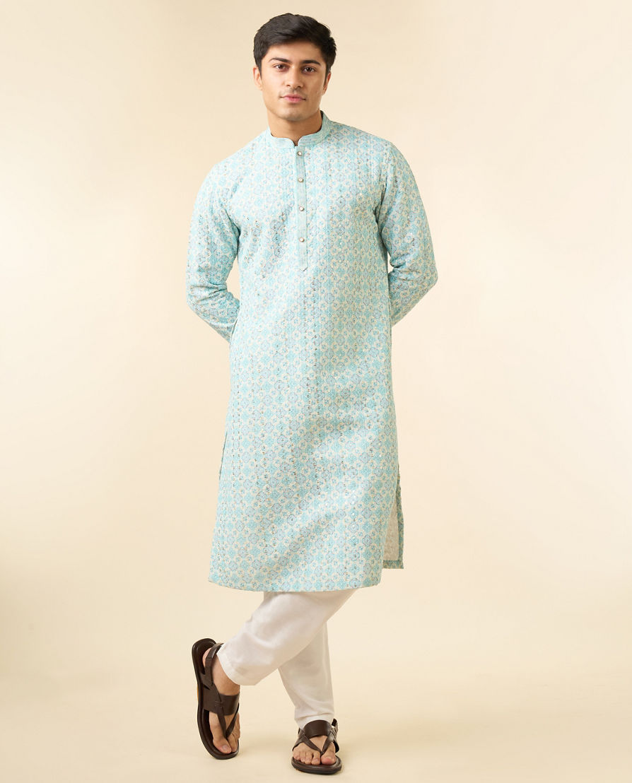 Diwas Men Light Blue Georgette Kurta