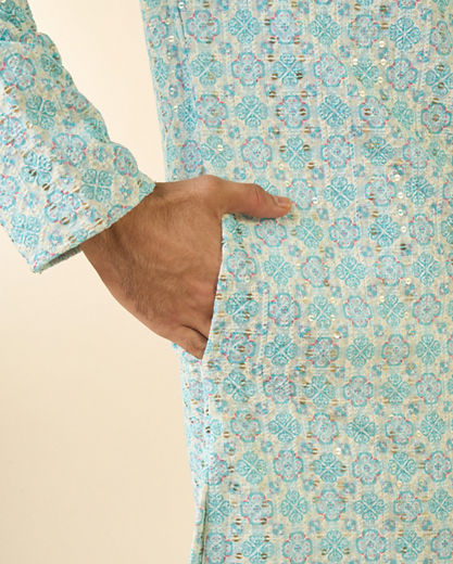 Diwas Men Light Blue Georgette Kurta