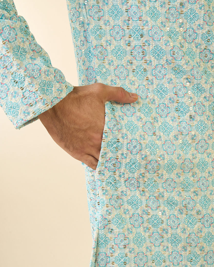 Diwas Men Light Blue Georgette Kurta