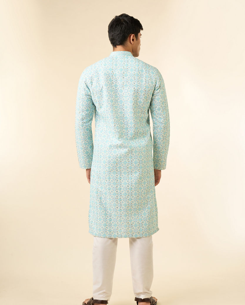Diwas Men Light Blue Georgette Kurta