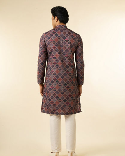 Diwas Men Dark Blue Blended Cotton Printed Fancy Kurta