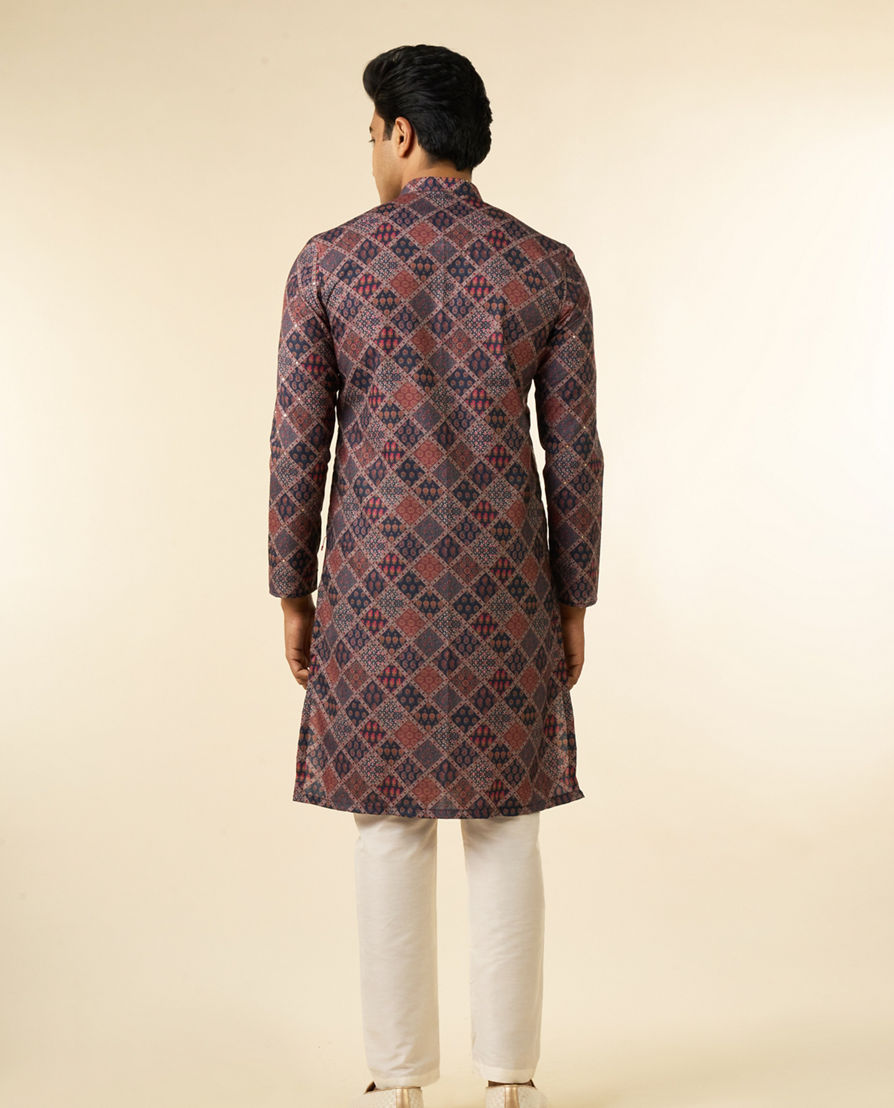 Diwas Men Dark Blue Blended Cotton Printed Fancy Kurta