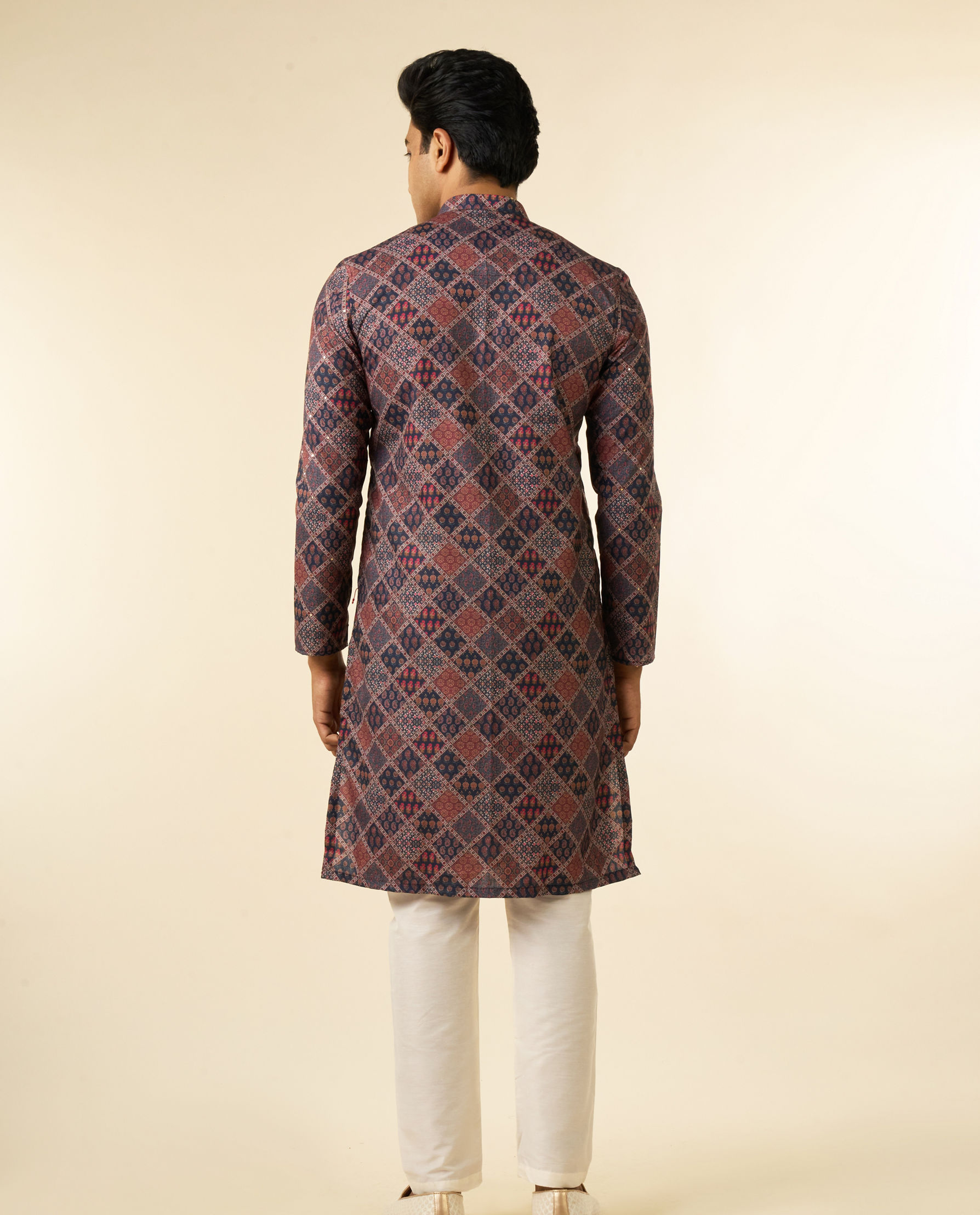 Diwas Men Dark Blue Blended Cotton Printed Fancy Kurta