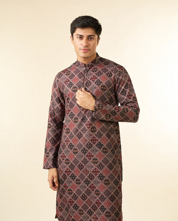 Diwas Men Black Blended Cotton Printed Fancy Kurta