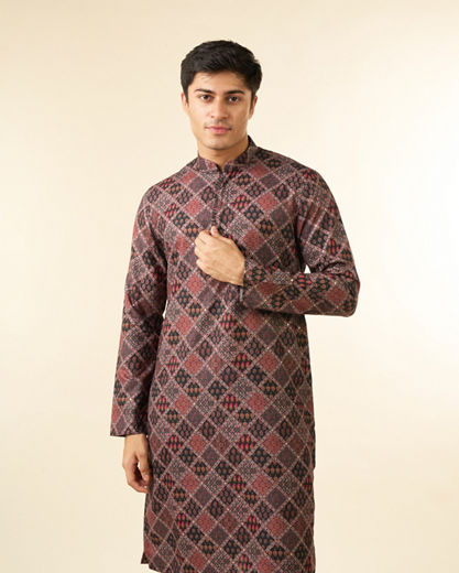 Diwas Men Black Blended Cotton Printed Fancy Kurta